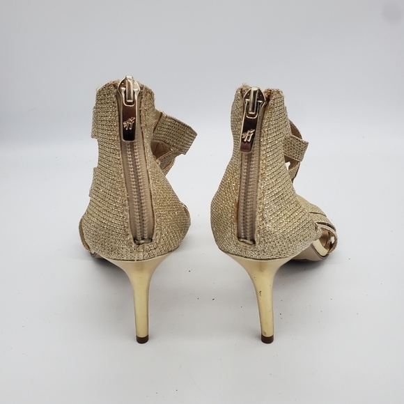 Marc Fisher Nala Leather Gold Shimmer Strappy Metallic Zip Heels Women's 8M - Picture 6 of 15